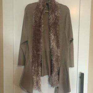 Tan Open Cardigan with “fur” Collar and Front - 1X
